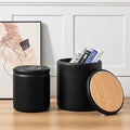 Round Ottoman with Storage Set of 2, 12.6" W x 14.17" H & 14.76" W x 17.32" H Faux Footstool Storage Ottomans for Bedroom, Living Room Padded Coffee Table Ottomen, Black