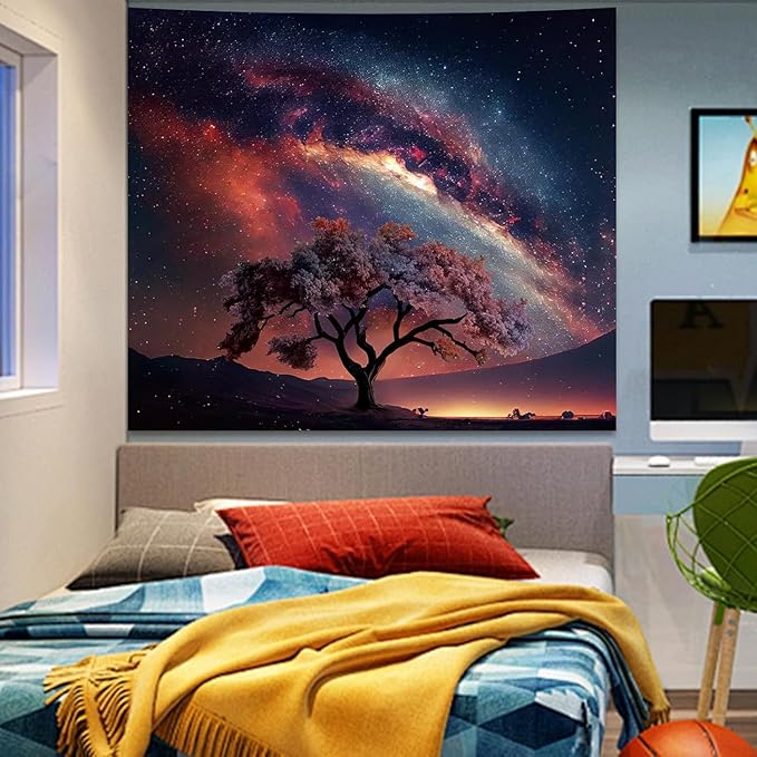 Apdidl Space Galaxy Tapestry Wall Hanging for Bedroom Aesthetic, Nature Starry Night Tree of Life Tapestries, Star Sky Posters Backdrop Decor Wall Tapestry for Men Dorm Living Room Office (60"X79")
