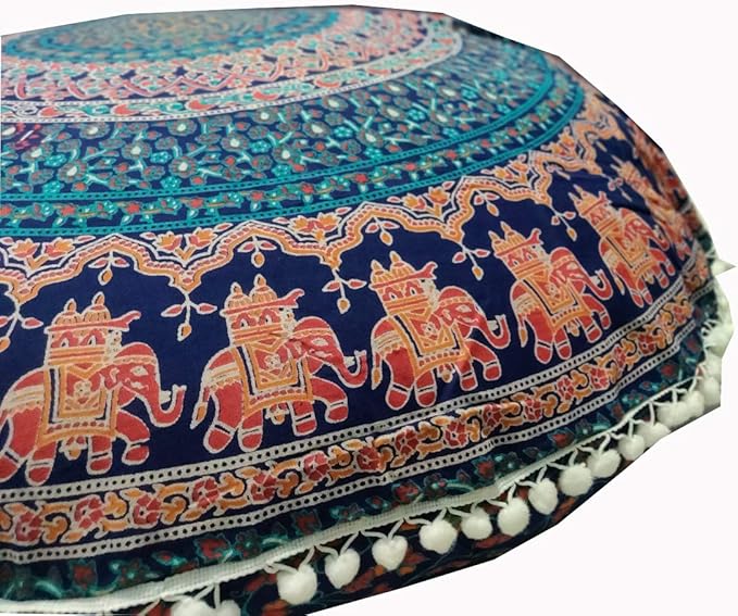 INDIAN CRAFT CASTLE ICC Large Hippie Mandala Floor Pillow Cover - Cushion Cover - Pouf Cover Round Bohemian Yoga Decor Floor Cushion Case- 32" Brown