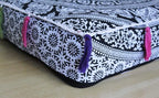 ICC Large Square Cotton Mandala Cushion Cover Hippie Ottoman Pouf Cover Daybed Floor Pillow Cover with Heavy Duty Zipper Seating Ottoman Poufs Dog-Pets Bed (Black & White Flower, 18" Square)