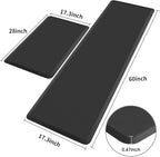 HappyTrends Kitchen Mat,17.3"x28"+17.3"x60" Black, Cushioned Comfort Anti-Fatigue Waterproof Floor Mat Kitchen Rugs, Thick Perfect Ergonomic Foam Standing mat for Kitchen, Home, Office, Laundry