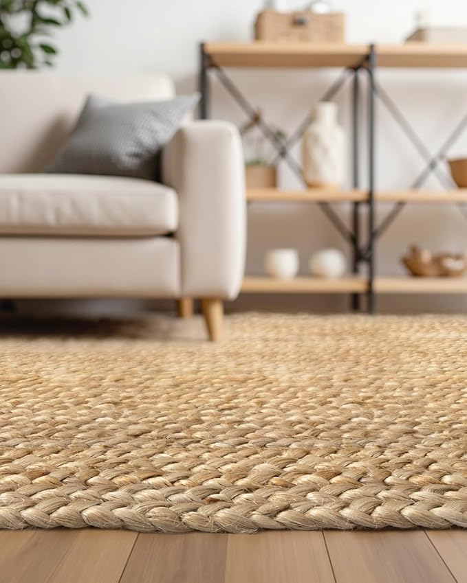 DEXI Jute Area Rug Natural Fiber 6x9 Oval, Woven Braided Durable Farmhouse Design Rugs for Living Room, Bedroom Dinning Room Office Outdoor Patio, Natural