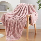 NEXHOME PRO Faux Fur Throw Blanket Pink, Luxury Soft Decorative Cozy Plush Long Shaggy Fluffy Blanket for Sofa Couch Bed Living Room, Reversible Puffy Thick Warm Blanket for Winter, 60"X80"