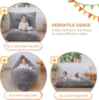 MAXYOYO 3 in 1 Kids Bean Bag Chair Bed, Child Floor Sofa for Gaming, Reading, Faux Fur Floor Mattress with High-Density Foam Filling for Living Room Bedroom