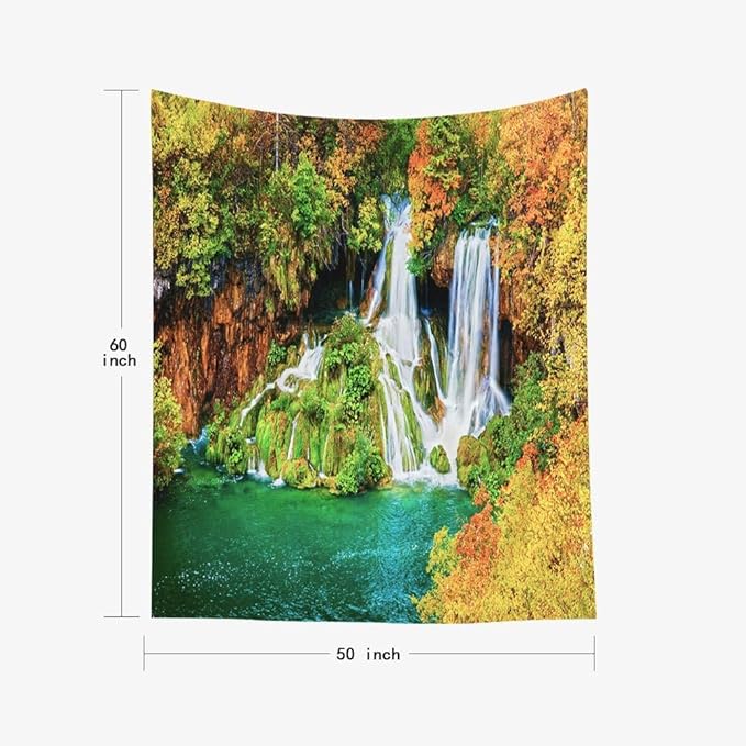 EMMTEEY Nature Tapestry Tranquil Waterfall Scenery in Autumn Forest Hanging Tapestry Wall Art 60X50 Tapestries for Men