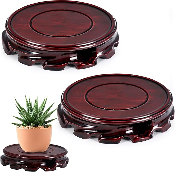 Yoiemivy 2 Pack Wooden Plant Stand for Table Wood Riser for Decor Small Vase Stand Chinese Planter Stands for Display Statue Oriental Style Indoor Plant Pot Pedestal Stand (4.5 Inch)