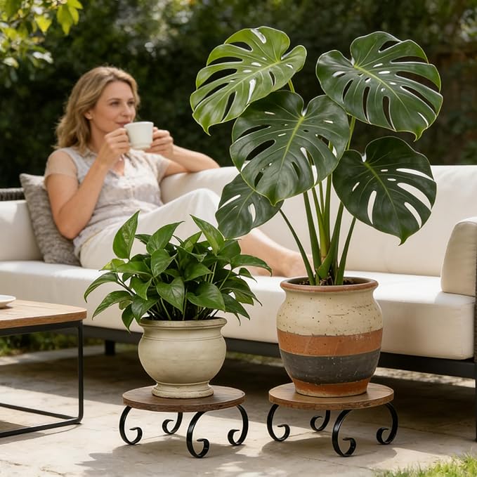 Plant Stand Indoor Outdoor, Vintage Wooden Plant Table Corner Flower Stand for 5 to 12 Inch Pots, Sturdy Low Short Plant Holder Stool for Living Rooms, Office, Garden, Patio