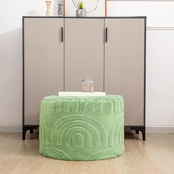 Asuprui Plush Fabric Ottoman Footrest – 20"x14" Soft Foam Pouf with Removable Cover Perfect for Living Room, Bedroom & Dorm(Sage Green)