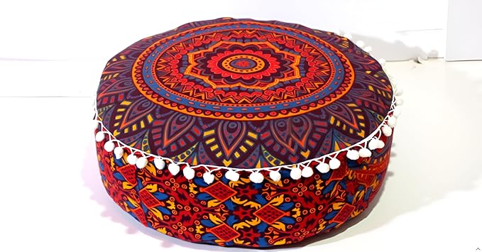 INDIAN CRAFT CASTLE ICC Floor Pillows & Cushion Covers Decorative Hippie Mandala Pouf Pillow Covers Seating Meditation Cushion Cover Large Boho Ottoman Case Pillowcase Couch New Orange, 24" Round