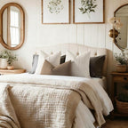 YCOLL Farmhouse Pillow Covers 16x16, Modern Accent Square Throw Pillow Covers Set of 2, Khaki and Beige Striped Patchwork Linen Decorative Pillows Cushion Covers for Couch Chair Bedroom Home Decor