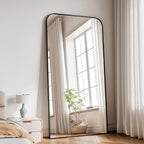 Koonmi Full Length Mirror, 76"x34" Mirror Full Length with Stand, Black Domed Top Square-Edged Floor Mirror with Aluminum Alloy Frame for Bedroom Living Room