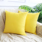 Thmyo 4-Pack 100% Cotton Comfortable Solid Decorative Throw Pillow Case Square Cushion Cover Pillowcase Sublimation Blank Pillow Covers DIY Throw Pillowcase for Sofa(18x18inch/45x45cm,Lemon Yellow)