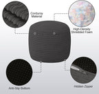 MeMoreCool Stuffed Round Pouf Ottoman Foot Rest, Soft Plush Floor Pouf Foot Stool, Corduray Footstool Footrest, Small Round Ottoman for Living Room Couch Sofa Chair, 20x15 Inch Grey
