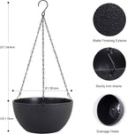 8 inch Small Hanging Planters Plant Pots for Indoor Outdoor Plants, 2 Pack Hanging Flower Pots with Drainage Holes and Chain for Garden Porch, Plastic Hanging Baskets for House Plants, Black