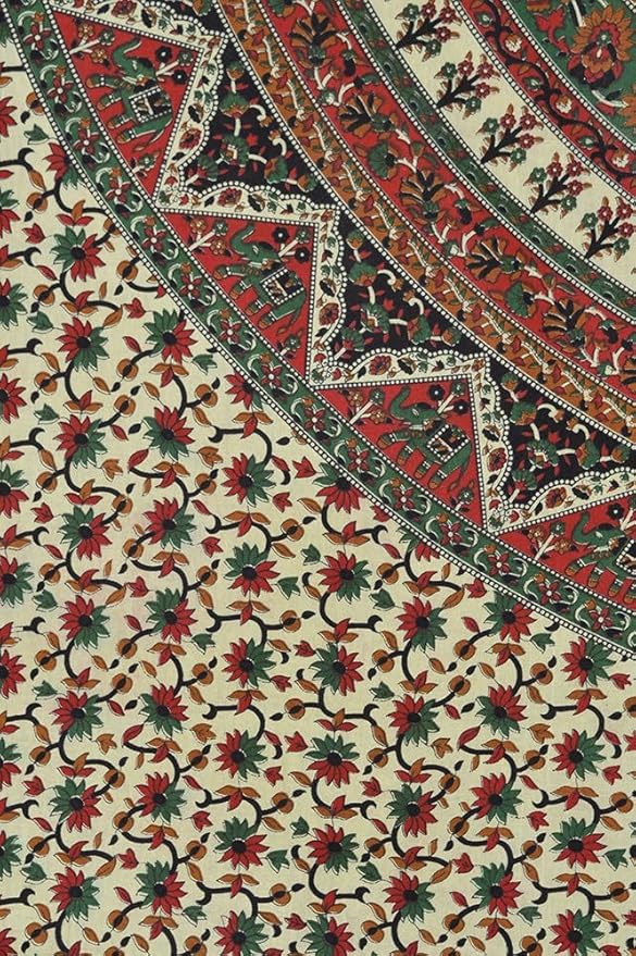 Popular Handicrafts Wall Hanging Tapestry For Bedroom Hippie Psychedelic Mandala Bohemian Hippy Intricate Floral Design Indian Tapestries Bedspread 84 x 90 Inches (215cm x 230cm) Green Red