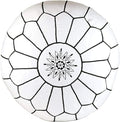 ARTOUARZAZATE Premium Moroccan Leather Pouf Cover - Round & Large Ottoman Footstool Cover with Embroidery - Cover ONLY - Perfect for The Living Room Bedroom, Kids Room, Gift & Wedding (White By Black)