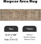 HUGEAR 2'6''x12' Runner Rug Hallway Vintage Brown Machine Washable Retro Floral Low Pile Carpet Distressed Long Throw Rug Bedroom Kitchen Laundry Non Slip Soft Lightweight