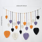 EOBTAIN Macrame Leaf Wall Hanging Large,Boho Purple Orange and Black Leaves Woven Tapestry Halloween Home Decor,Handmade Yarn Tassels Textile Feather Wall Art Decor for Living Room Bedroom