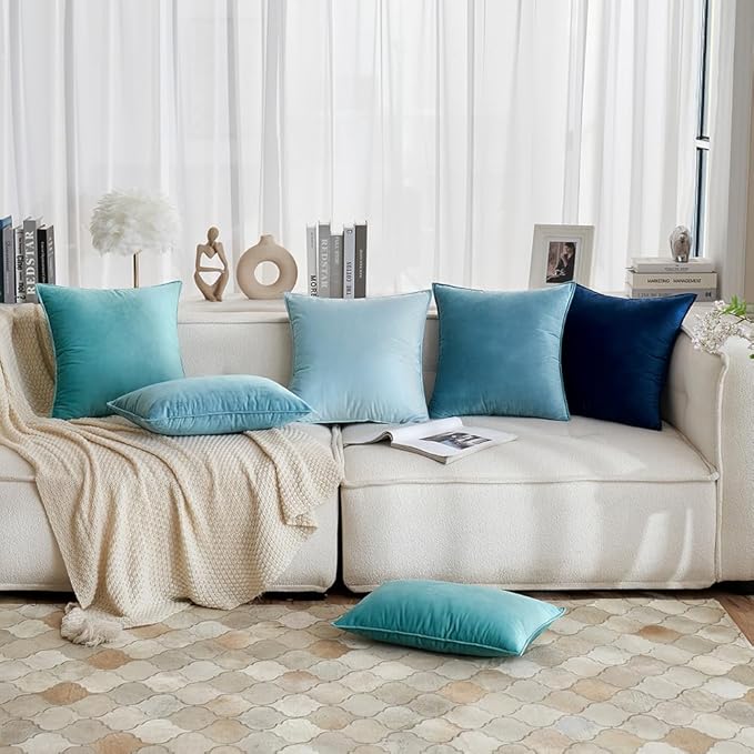 MIULEE Blue Grey Velvet Throw Pillow Covers 20x20 Soft Decorative Solid Square Cushion Cases Pack of 2 Modern Luxury Home Decor for Couch, Sofa, Bedroom