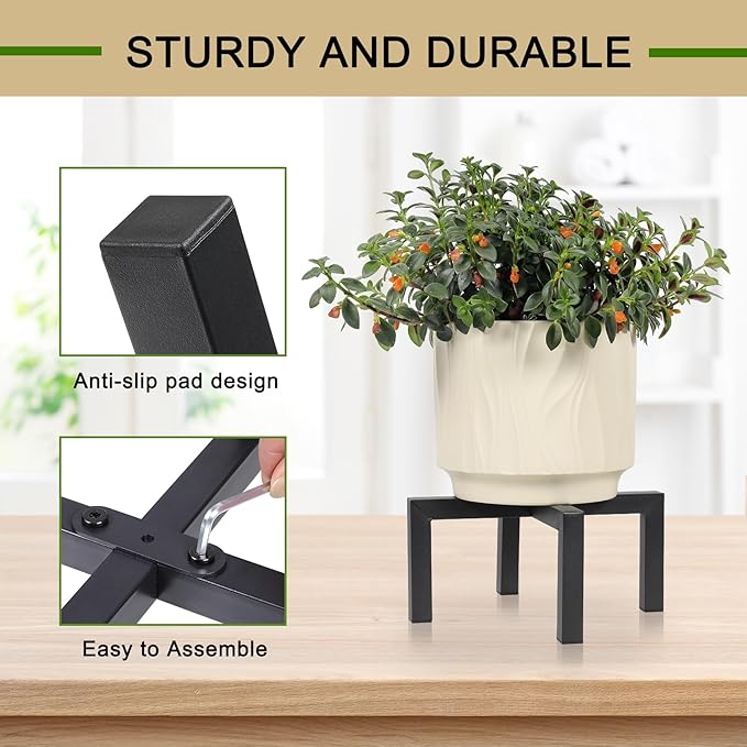 Plant Stand Indoor Outdoor, Heavy Duty Metal Plant Pot Holder, Mid Century Modern Planter Stands, Floor Flower Pot Holder (Black, Fit 5-12 inch pots)
