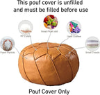 Louis Donné Unstuffed Moroccan Ottoman Pouf Cover, Handmade Faux Leather Pouf Cover with Storage, Boho Chic HomeDecor BeanBag Chair Footstool Rest for Living Seating Floor Cushion ONLYCover(Orange)