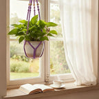 Macrame Plant Hanger, Up to 4-15 inch Pots, Wood Beads Cotton Hanging Planter Holder for Indoor Outdoor Boho Home Decor, 35 Inch, Set of 2 (Purple)