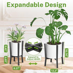 iDavosic.ly Adjustable Plant Pot Stand 2 Pack Indoor Outdoor, Metal Short Single Flower Holder Fits 8 to 12 Inch Large Heavy Duty Planter (Not Included) | Modern Black