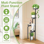iDavosic.ly Tall Plant Stand Indoor, 4 Tier Corner Multiple Flower Holder Shelf with Metal Trays, Space Saving Display Rack for Living Room Balcony Patio Porch Outdoor | Black & Brown