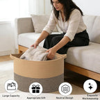 65L Large Blanket Basket,19.7" L x 19.7" W x 13" H Rope Woven Baskets with Handles, Toys Storage Bins,Laundry Basket Perfect for Living Room, Nursery,Bedroom,Home Organization,Jute&Black