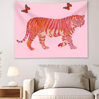 Tiger Aesthetic Tapestry - Pink Butterfly Tapestries, Boho Wall Tapestries, Picnic Sheet Wall Decor Blanket for Girl Bedroomfor Bedroom, Living Room, Dorm - 50 x 60 Inch