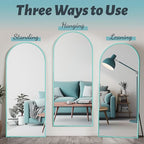 Antok 58" x18” Arched Full Length Floor Mirror, Blue Aluminum Frame, Free Standing/Wall Mount/Leaning for Bedroom, Living Room, Dressing Room