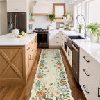Lahome Floral Washable Runner Rug, 2'6''x8' Soft Hallway Rug Non Slip, Boho Ultra-Thin Kitchen Runners for Hallways with Rubber Backing Carpet for Laundry Bedroom Bathroom Flore (Beige)