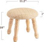 Round Foot Stool, Small Pouf Ottoman with Natural Rattan, Boho Footrest Wooden Stool for Couch, Step Stool for Living Room Bedroom Entryway Hallway Patio