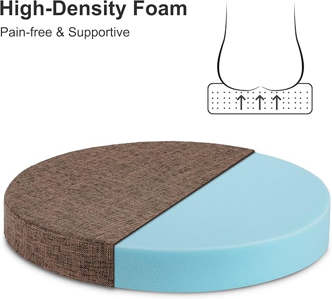 Tromlycs Round Chair Seat Cushion Pad 16 inch for Circle Bistro Chairs Non Slip Foam Cushion Brown
