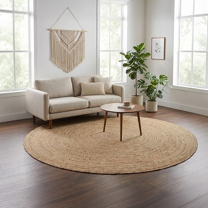 · REDEARTH · Round Area Rug - 10 Feet Braided Natural Jute Rug- Artisan Made Reversible Boho Jute Rugs for Bedroom - Kitchen - Living Room - Farmhouse - Aesthetic Home Decor - Handmade Vintage Decor