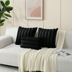 FUTEI Black Decorative Throw Pillow Covers 24x24 Inch Set of 2, Square Soft Faux Rabbit Fur Thick Striped European Cushion Covers,Spring Home Decor for Couch Bed Living Room