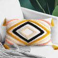 JASEN Colorful Boho Throw Pillow Covers 12x20, Diamond Pattern Lumbar Pillow Covers with Tassel Woven Tufted Decorative Pillow Cover for Couch Sofa Bedroom Living Room