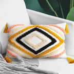 JASEN Colorful Boho Throw Pillow Covers 12x20, Diamond Pattern Lumbar Pillow Covers with Tassel Woven Tufted Decorative Pillow Cover for Couch Sofa Bedroom Living Room