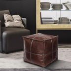 Louis Donné Unstuffed Ottoman Pouf Cover, Faux Leather Pouf Cover Foot Stool, 17.7" Square Small Bean Bag Footstool, Soft Ottoman FootRest with Storage for Living Rooms Bedrooms, Brown(ONLY Cover)