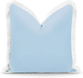 Hofdeco Premium Coastal Hampton Style Patio Indoor Outdoor Pillow Cover Only, 20"x20" Water Resistant for Backyard, Couch, Solid Baby Blue White Fringe