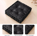 Square Floor Pillows, Large Floor Cushion for Adults Kids, Meditation Floor Pillow Seating Cushion with Shredded Memory Foam and Silk Wadding, 20"x20"x5" Black