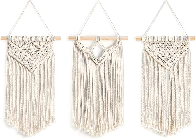 Mkono Small Macrame Wall Hanging 3 Pack Boho Art Woven Wall Decor Home Chic Decoration for Bedroom Living Room Apartment Gallery, Christmas Gift, 8" W x 14" L