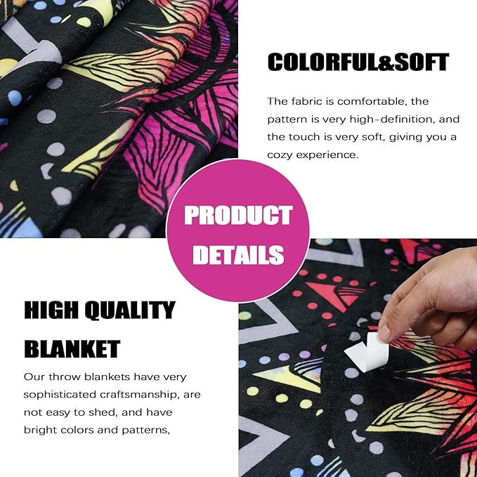 kampdream Colorful Ceometric Art Throw Blanket, Hippie Abstract Sun and Moon Purple Aesthetic Comforter Nap Throws for Couch Chair Bed Decor Comforter 50×60 inch
