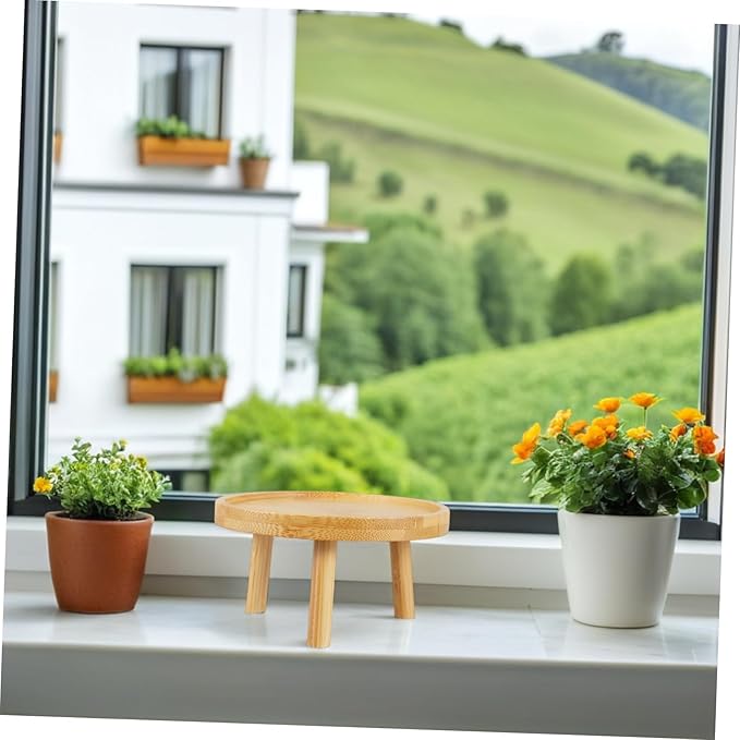 Yardwe Wooden Plant Stand Boho Decor Indoor Plant Holder Multi-use Flowerpot Tray
