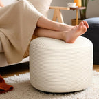 Round Corduroy Ottoman Foot Rest Pouf for Living Room Couch - Soft Plush Shredded Foam Filled Hassock Stool, Comfy Footstool
