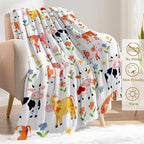 Cartoon Cow Fleece Blanket - Lightweight Soft Cozy Gifts Throw for Animal Lovers, Kids,Women,Cute Cattle Blankets,Cheerful Whimsical Design,Home Room Modern Farmhouse Decor 40x50in