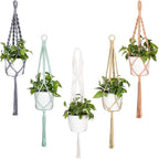 Navaris Macrame Plant Hangers (Set of 5) - Macrame Plant Hanger Set Cotton Pot Holder for Hanging Plants Indoor Outdoor - Pack with 5