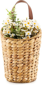 Handwoven Front Door Basket Water Hyacinth Wall Hanging Basket Decorative Boho Mounted Organizer for Dried Flower Plants Storage Basket for Garden, Home, and Farmhouse Décor