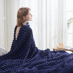 NEWCOSPLAY Super Soft Throw Blanket Dark Navy Premium Silky Flannel Fleece 3D Ribbed Jacquard Lightweight Bed Blanket All Season Use (Dark Navy Ribbed, Throw(50"x60"))