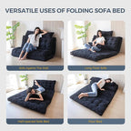 MAXYOYO Folding Sofa Bed, Tufted Bean Bag Bed with Pillows Floor Mattress for Adults, Extra Thick and Long Floor Sofa, Full Floor Couch Bed for Bedroom Living Room, Black, 54x91 Inch